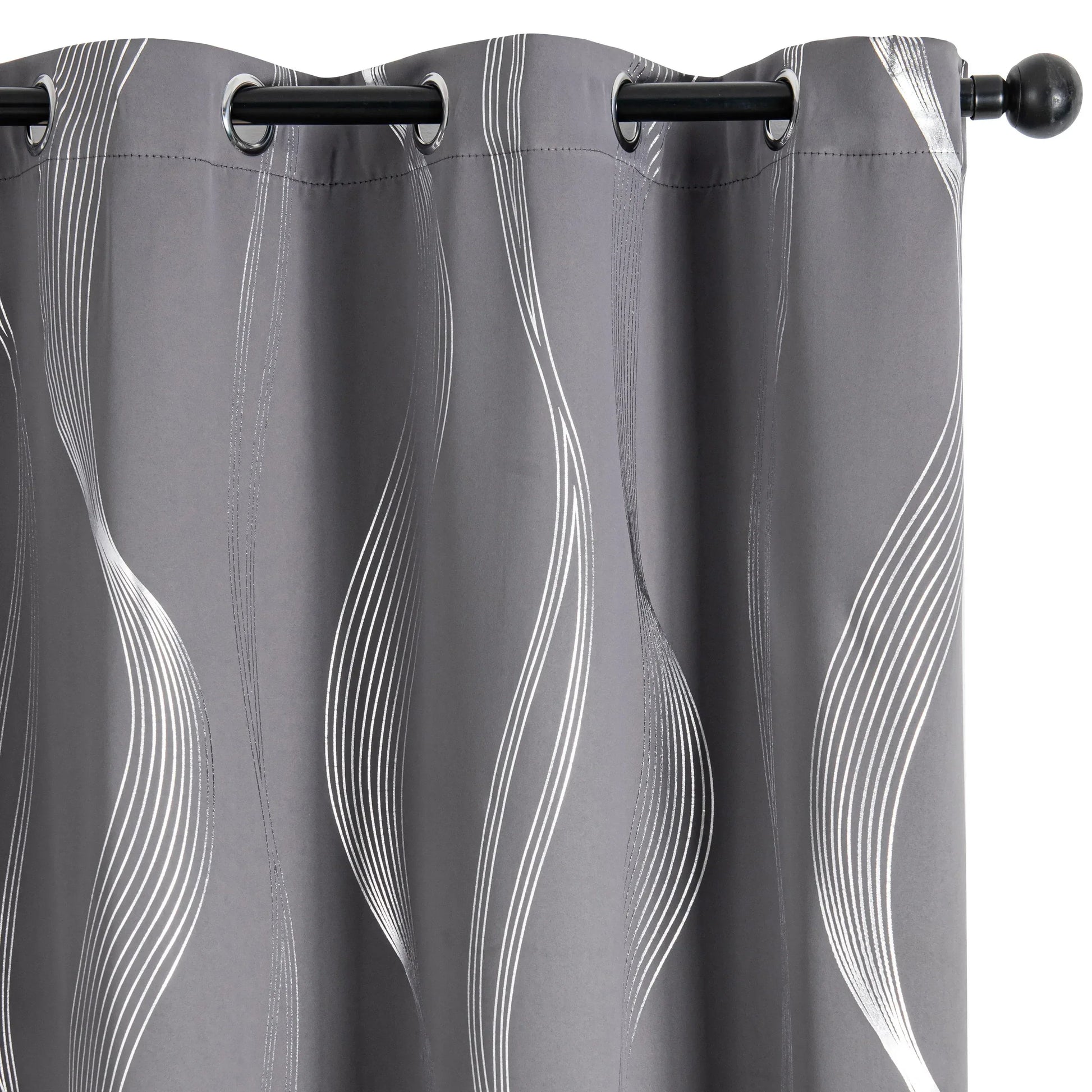 Verdunkelungsvorhänge mit Ösen - Geometrische Wellen-Muster Silber - 213cm Lang, Blickdicht & Wärmeisolierend (2er Set) - FUXLShop