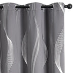 Verdunkelungsvorhänge 2er set mit geometrische wellen-muster silber, 213cm lang, blickdicht und wärmeisolierend