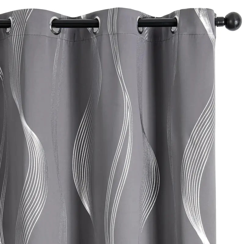 Verdunkelungsvorhänge 2er set mit geometrische wellen-muster silber, 213cm lang, blickdicht und wärmeisolierend