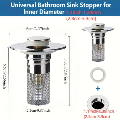 Abflusssieb Edelstahl - Waschbecken Stöpsel mit Haarfänger (2,2-3,3 cm) - FUXLShop