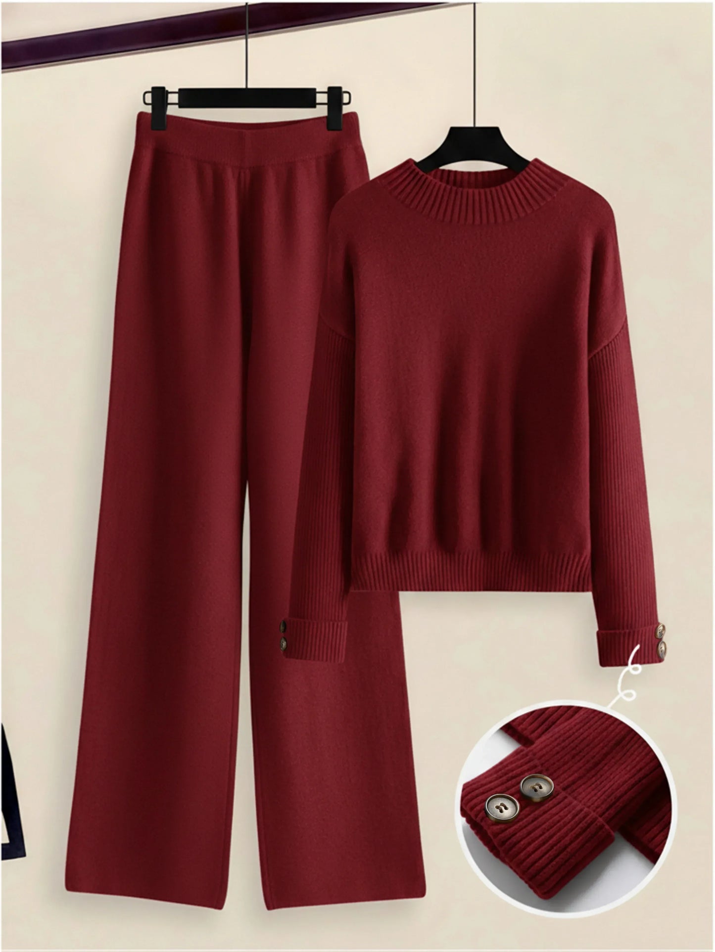 Damen Zweiteiler-Set mit Seitenstreifen – Rundhals Pullover & Gerade Hose, Weiche Freizeitkleidung für Herbst & Winter - FUXLShop