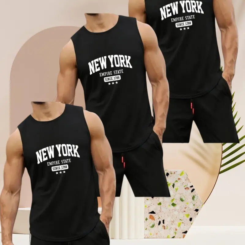 Schwarzes herren tank top mit atmungsaktivem stoff und weißem new york empire state seit 1788 york print