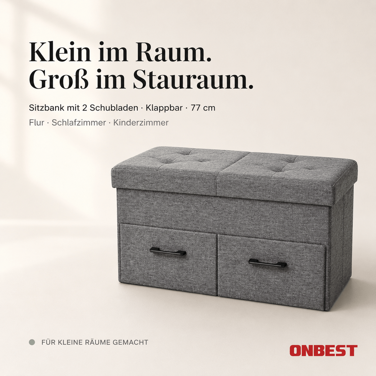 Sitzbank mit Stauraum Leinen Dunkelgrau – Klappdeckel & Schubladen