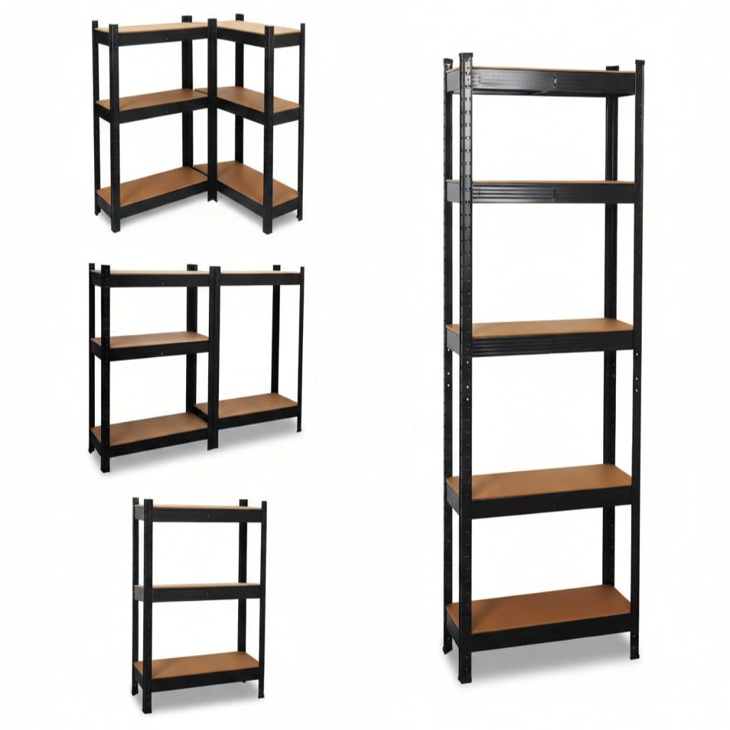 Schwerlastregal 150x70x30 cm schwarz – 5 verstellbare MDF-Böden, Kellerregal Werkstattregal
