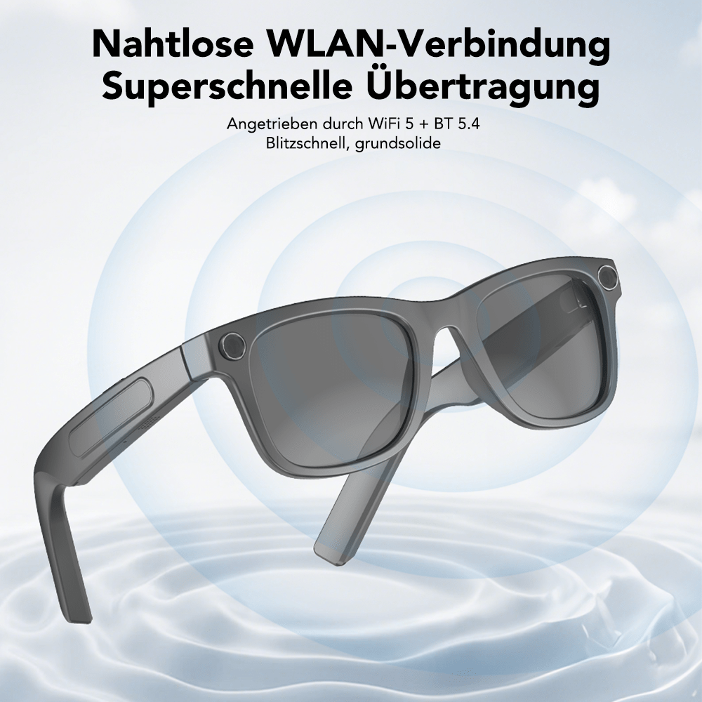 2025 Smart AI Brille mit Echtzeit Übersetzung, 2K Aufnahme, FPV Video und Wireless Calling