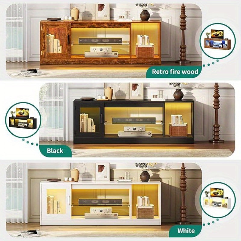 TV Schrank Modern 165cm - Lowboard mit Glasregalen für Wohnzimmer