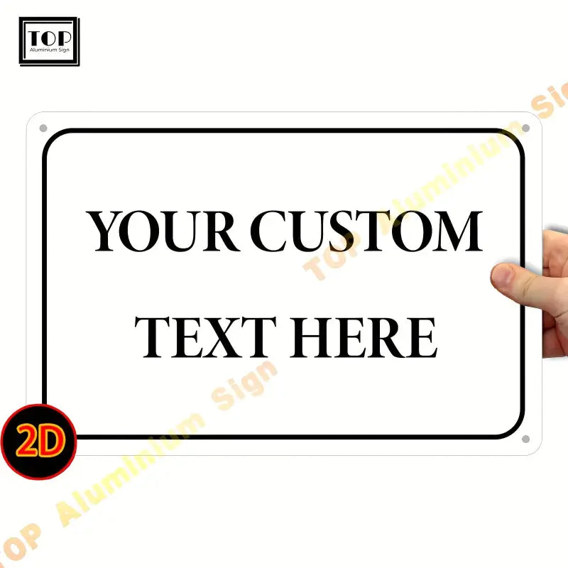 Weißes rechteckiges personalisiertes 2d-wandschild aluminium mit schwarzem rand und individuell bedrucktem text