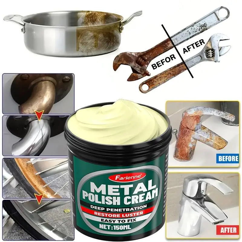 Farienne metall-polierpaste universal in schwarzem glas mit grünem etikett 150ml creme zum oberflächen polieren und auffrischen