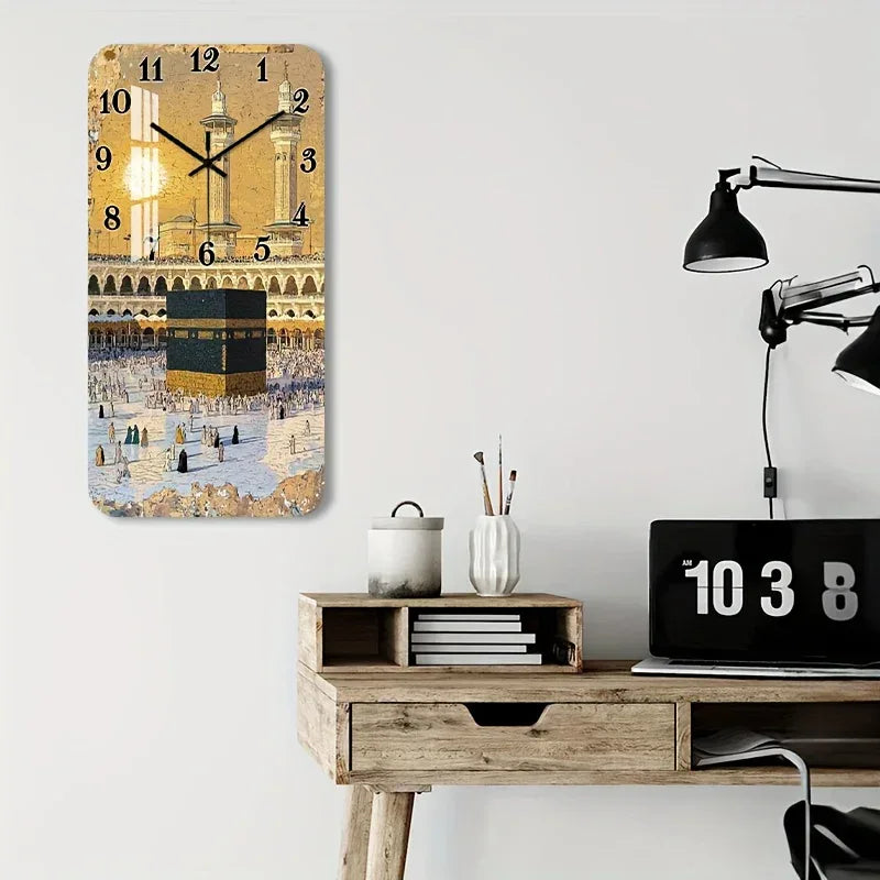Wanduhr lautlos Kaaba Motiv – Islamische Dekoration quadratisch, HD-Glanz, für Wohnzimmer Schlafzimmer Küche - FUXLShop