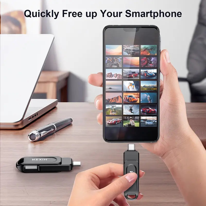 Schwarzer kexin usb-stick 2-in-1 usb-c mit schiebedeckel und metallischen akzenten in 32gb 64gb 128gb versionen