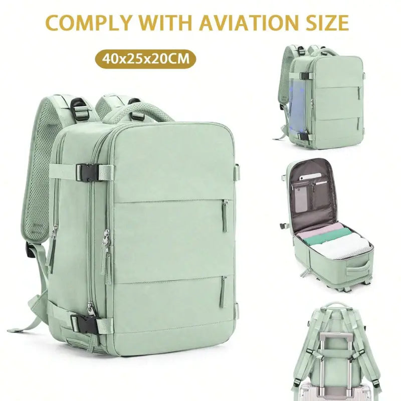 Mintgrüner reiserucksack 40x20x25 cm mit mehreren reißverschlüssen handgepäck erweiterbar airline-konform und verstellbaren trägern