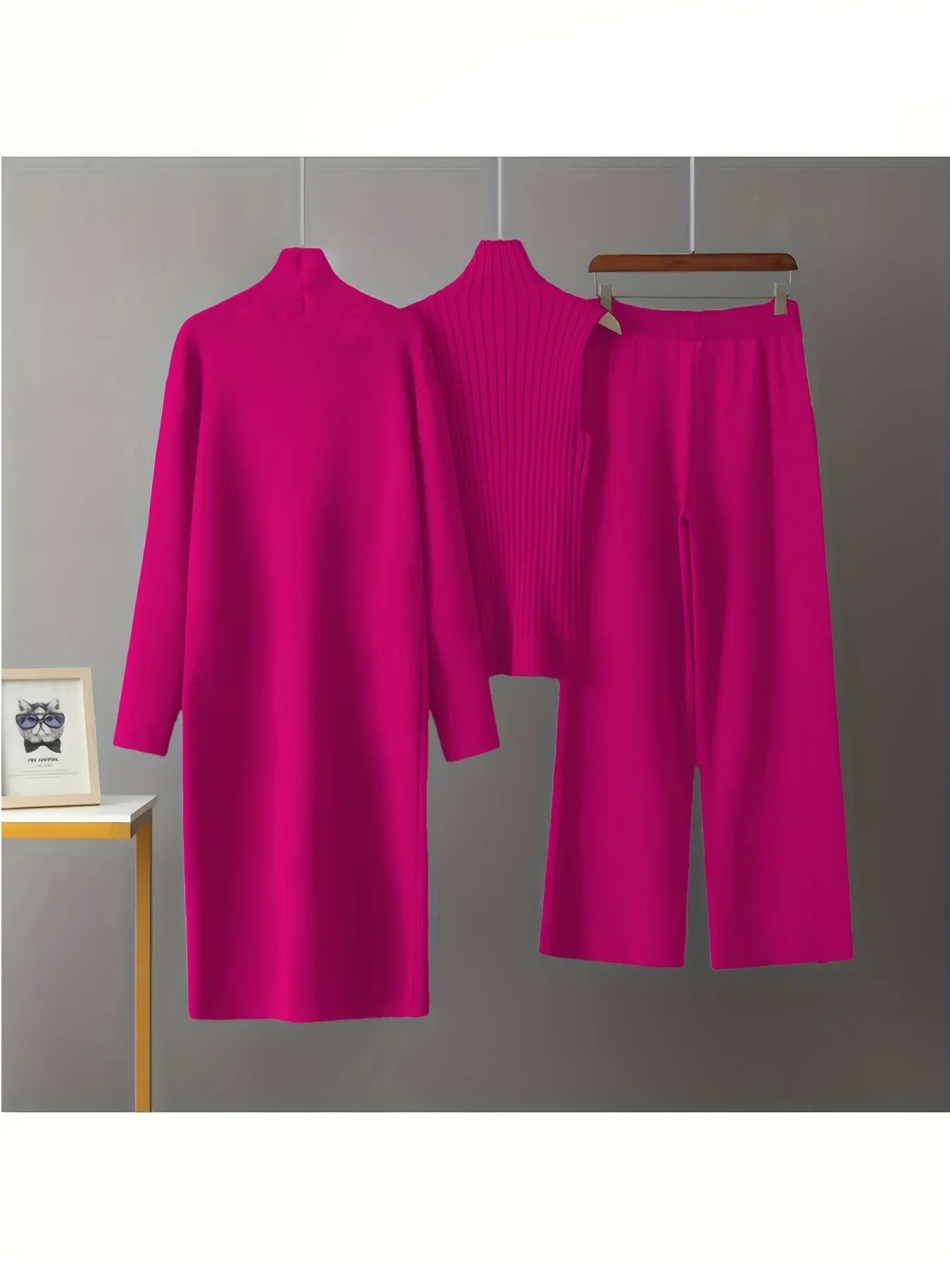 Damen 3-teiliges Strickset - Pullover, Cardigan & Hose - Casual Loungewear - FUXLShop