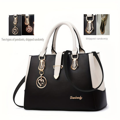 Damen Schultertasche mit Buchstaben-Detail – Elegante Handtasche mit Doppelgriff, große Arbeitstasche, schlichtes Design, für Büro & Alltag, mehrere Farben