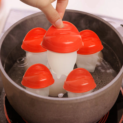 Eierkocher-Formen 6er-Set weiß-rot für pochierte Eier – mikrowellengeeignet & spülmaschinenfest
