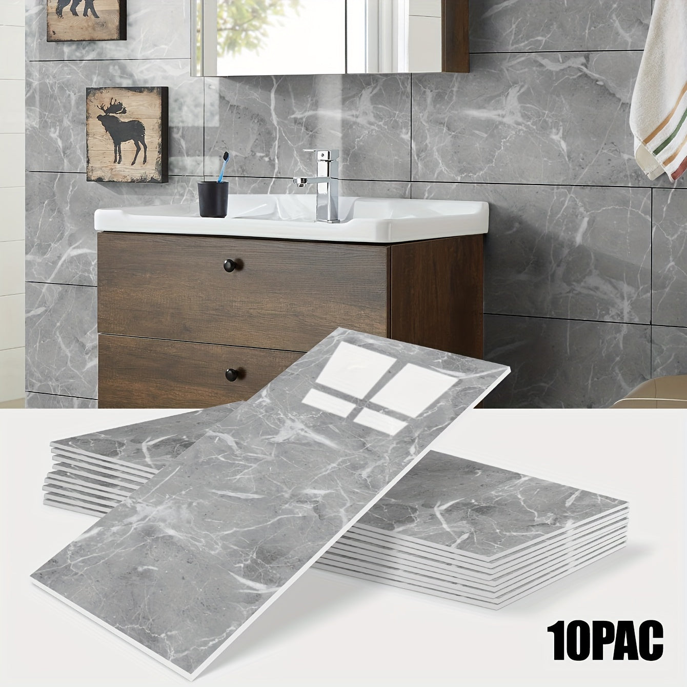 10er-Set Marmor Optik Wandfliesen – Selbstklebend, PVC, 1,8m² – Wasserfest & Hitzebeständig für Küche, Bad & Wohnzimmer – Wanddeko