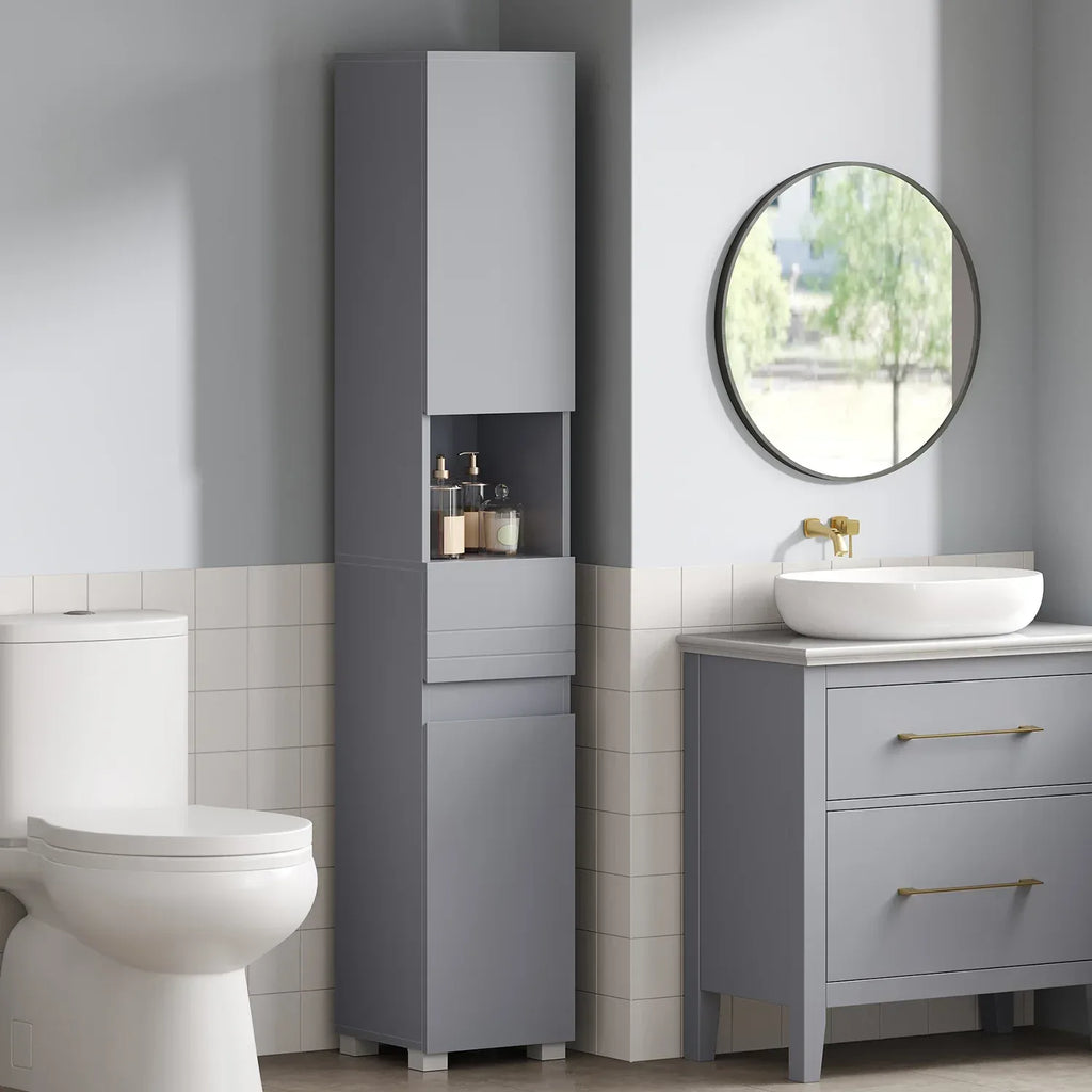 Badezimmerschrank 30x30x170 cm – Modernes Badmöbel mit Schublade, verstellbaren Regalen & offenem Fach - FUXLShop