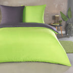 Mikrofaser Bettbezug 220x200 cm Anthrazit/Grün – Zweifarbiges Bettwäsche-Set King Size