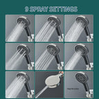 Hand shower with 9 spray patterns – Square, Wall-mounted, High-pressure shower head