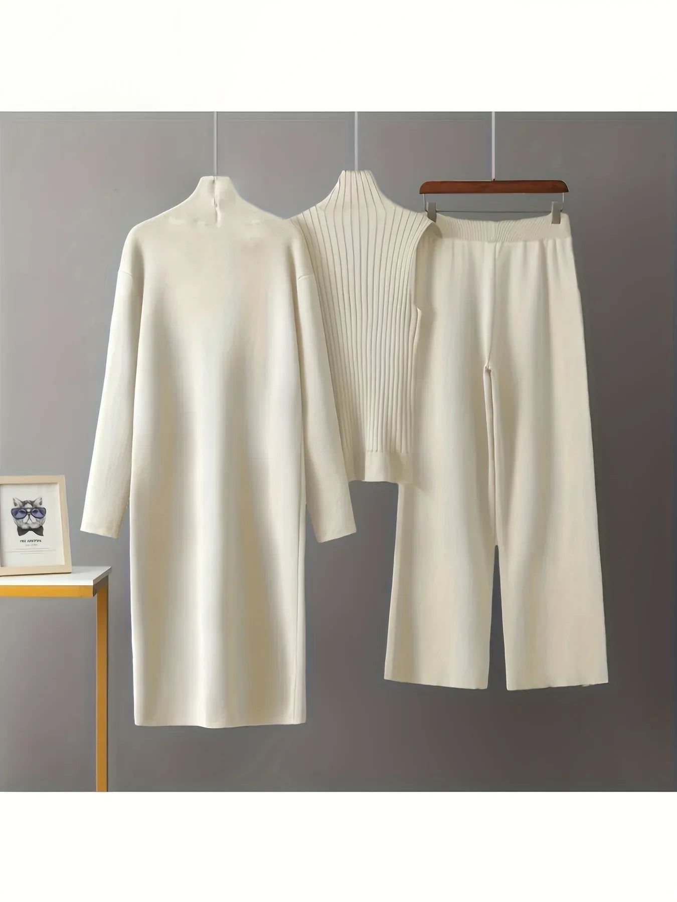 Damen 3-teiliges Strickset - Pullover, Cardigan & Hose - Casual Loungewear - FUXLShop
