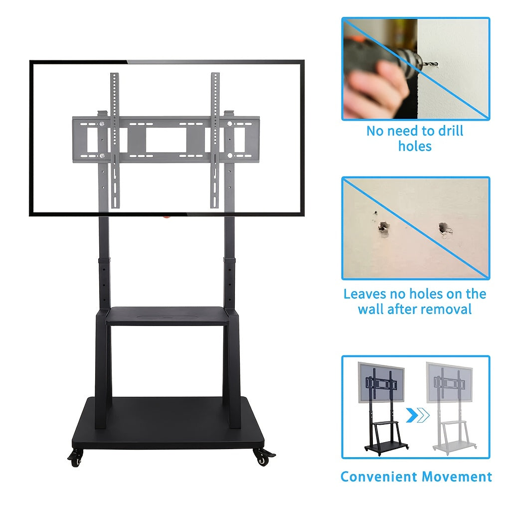 Mobiler TV-Ständer mit Rollen – Höhenverstellbar, stabiler Bodenständer für 32–100 Zoll Flachbildschirme – bis 80 kg Tragkraft, inkl. Ablage