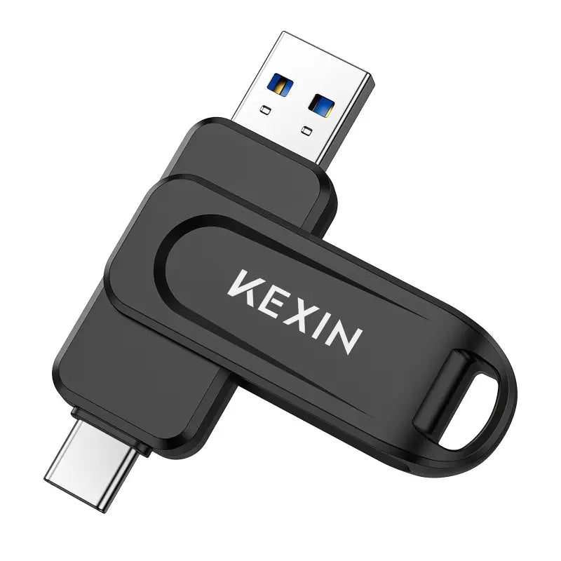 Schwarzer kexin usb-stick 2-in-1 usb-c mit 32gb 64gb 128gb drehbar für smartphone tv und pc