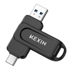 Schwarzer kexin usb-stick 2-in-1 usb-c mit 32gb 64gb 128gb drehbar für smartphone tv und pc