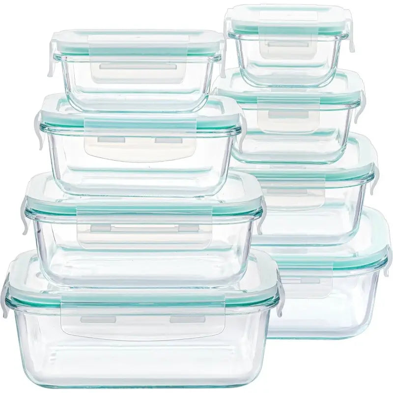 16-teiliges glasbehälter-set mit lichttürkisen silikon lids und weißen clips aus borosilikatglas online bestellen günstige angebote