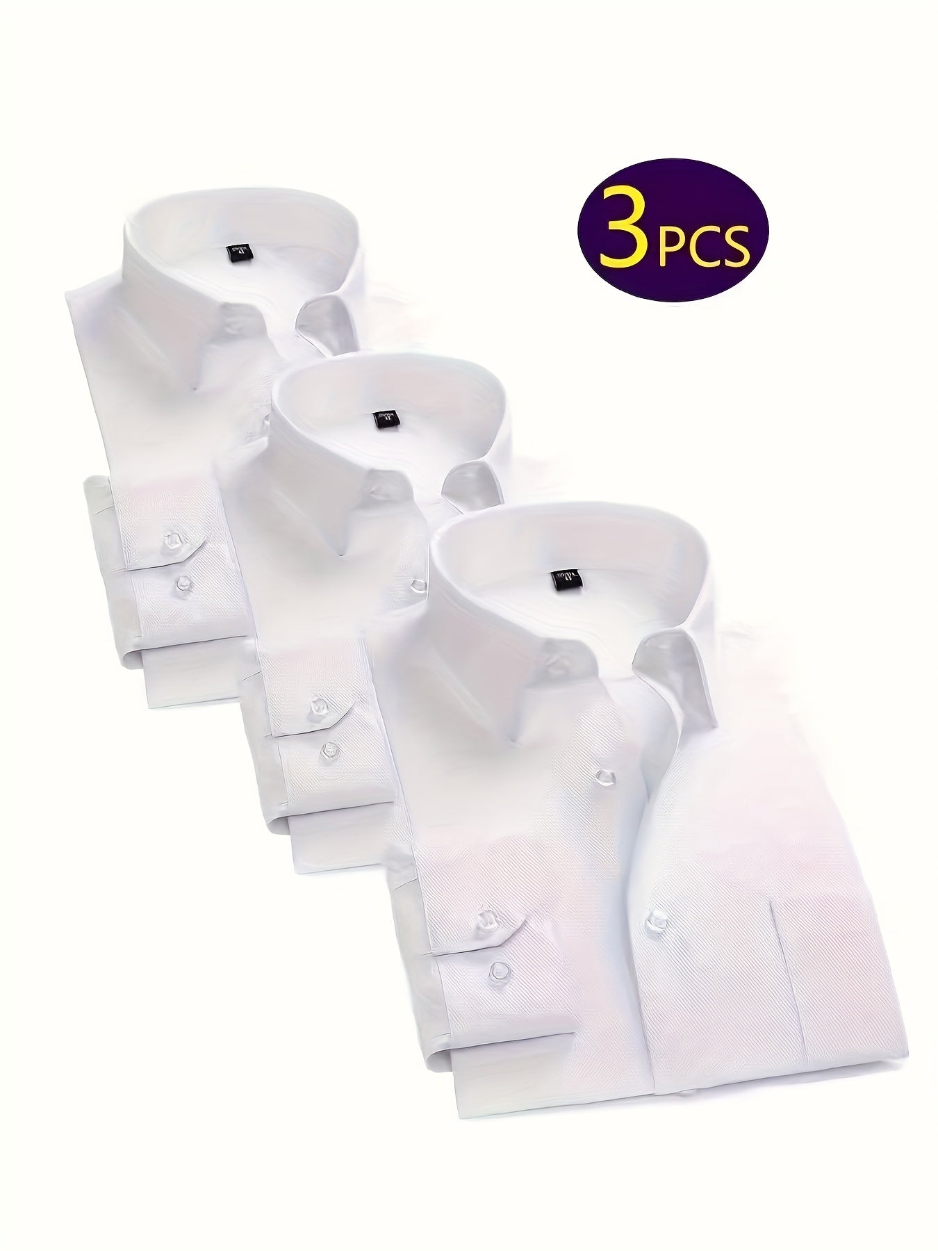 3er-Pack Herren Business-Freizeithemden – Langarm, einfarbig, Regular Fit, mit Taschen – Polyester-Mix, ideal für Frühling & Herbst, vielseitig kombinierbar