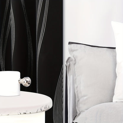 Verdunkelungsvorhänge Schwarz-Weiß Wellenmuster 2er Set - Ösenvorhänge