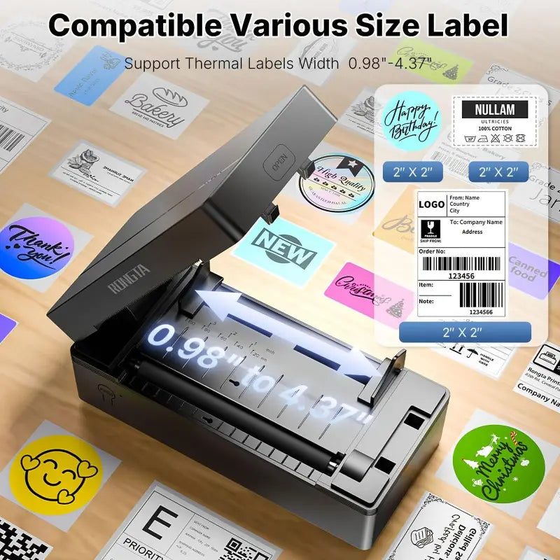 Schwarzer rongta rp425 thermodrucker 4x6 mit modernem design und sichtbarem papierzufuhrmechanismus für usb und kabellos