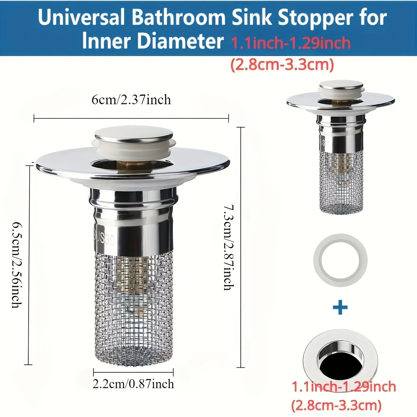 Abflusssieb Edelstahl - Waschbecken Stöpsel mit Haarfänger (2,2-3,3 cm) - FUXLShop