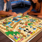 Colorful cartoon tischdecke tischspiel with disney characters including donald duck on a light brown playing surface