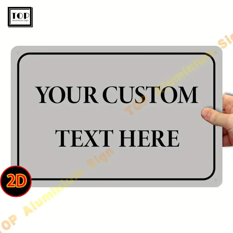 Personalisiertes 2d-wandschild aluminium in grau mit schwarzem rand und individuell bedrucktem zentriertem text