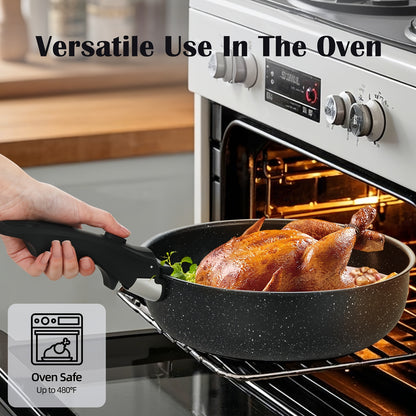 Antihaft-Kochgeschirr-Set mit abnehmbaren Griffen, spülmaschinenfest, induktionsgeeignet – Schwarz