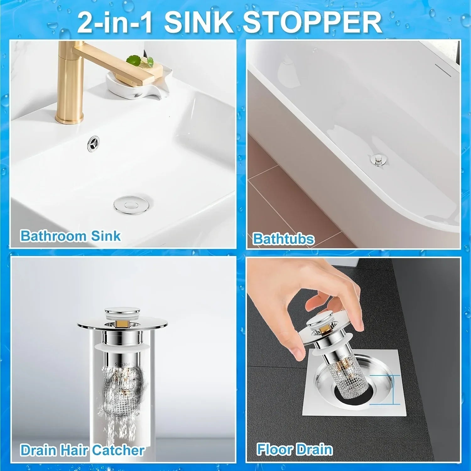 Abflusssieb Edelstahl - Waschbecken Stöpsel mit Haarfänger (2,2-3,3 cm) - FUXLShop