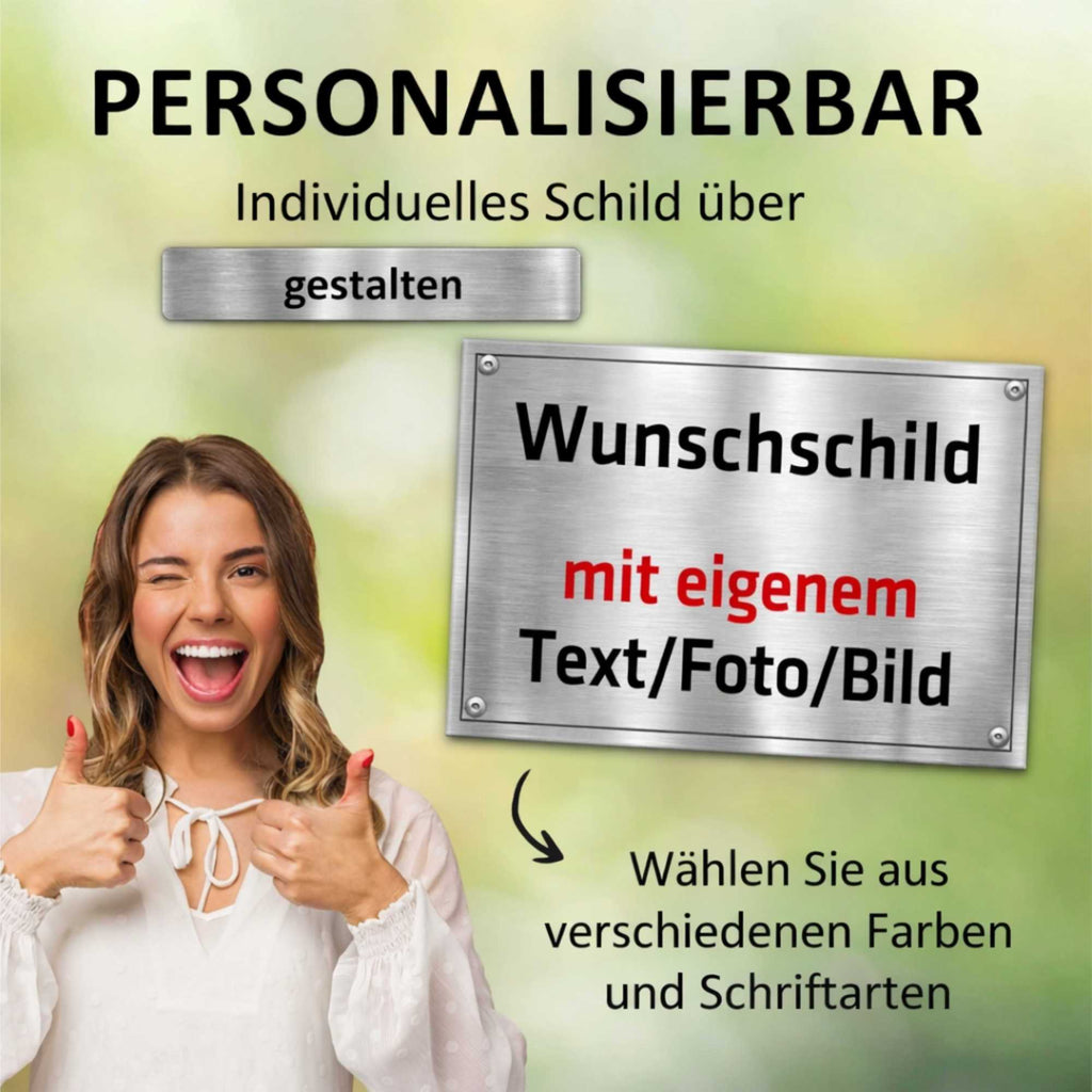 Personalisiertes Firmenschild Edelstahloptik – Aluminium, wetterfest, 6 Größen