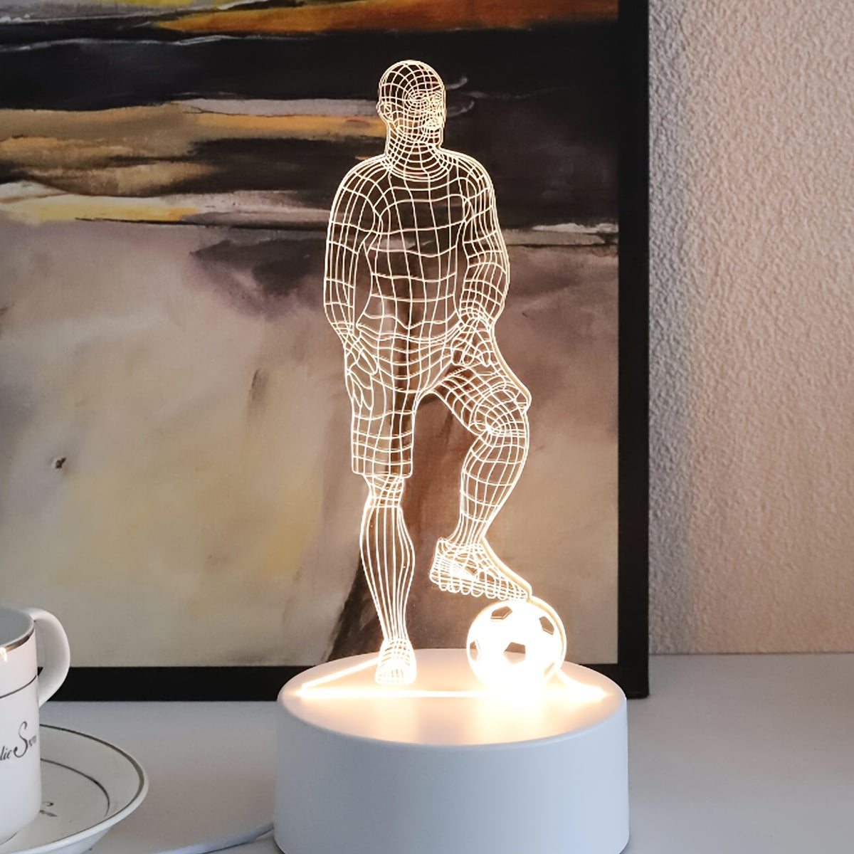 3D LED Tischlampe Fußballspieler – USB-betrieben, Acryl-Design, Sport-Dekolicht für Wohnzimmer, Schlafzimmer, Nachttisch – ohne Batterie