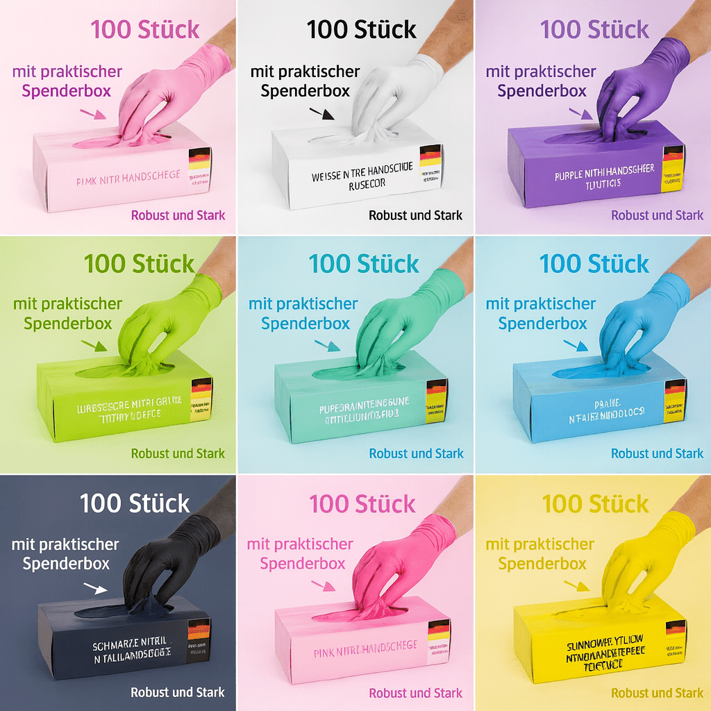 Einweghandschuhe 100 Stück – extra stark, bunt, Nitril, latexfrei, puderfrei, Kunststoff – Einmalhandschuhe für Haushalt, Medizin & Reinigung