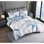 Bettwäsche-Set Nordic Blau-Grau Blatt-Motiv - 1 Bettbezug + 1-2 Kissenbezüge, Hochwertig Bedruckt (2-3 Teilig) - FUXLShop