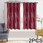 Verdunkelungsvorhänge 2er set 213cm lang in rot mit geometrischem wellen-muster silber und schwarzen ösen