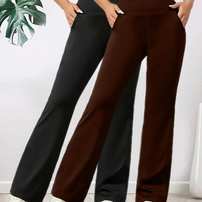 2er - Set Damen High - Waist Weite Flare - Hosen – Dehnbarer Elastikbund, atmungsaktiver lockerer Schnitt für Yoga, Spaziergänge & Freizeit, Olivgrün & Schwarz, Seitentaschen, Ganzjahreskomfort - FUXL - Shopify