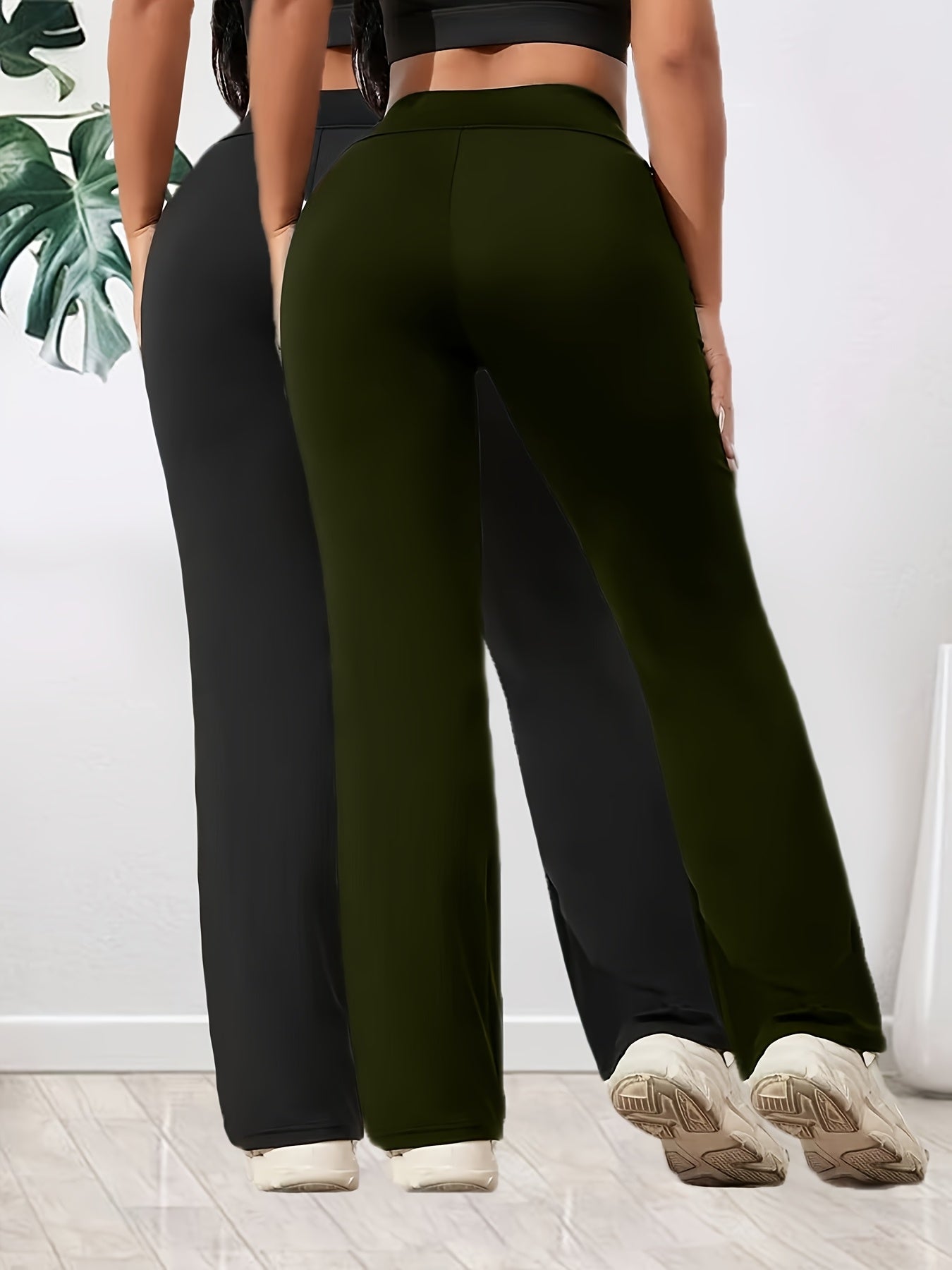 2er - Set Damen High - Waist Weite Flare - Hosen – Dehnbarer Elastikbund, atmungsaktiver lockerer Schnitt für Yoga, Spaziergänge & Freizeit, Olivgrün & Schwarz, Seitentaschen, Ganzjahreskomfort - FUXL - Shopify
