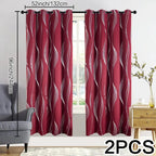 Verdunkelungsvorhänge 2er set 213cm lang mit geometrischem wellen-muster silber in rot mit schwarzen ösen