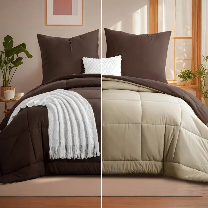 Wendbares steppdecken-set 2/3-teilig in braun beige aus weichem stoff für ganzjahresdecke online bestellen als geschenkideen