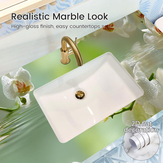 Selbstklebende Vinyl-Tapete Wasser & Blumen (20-40cm x 3m) – Abziehen & Aufkleben für Fenster, Schränke & Arbeitsplatten