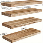 Wandregal 4er-set aus paulownia-holz mit natürlicher maserung und metallhalterungen als schwebende wandregale