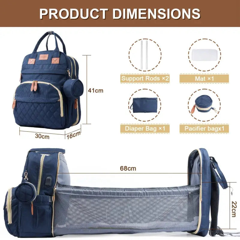 Navyblauer grovy eltern-rucksack multifunktionale wickeltasche mit beigen akzenten aus leder online bestellen