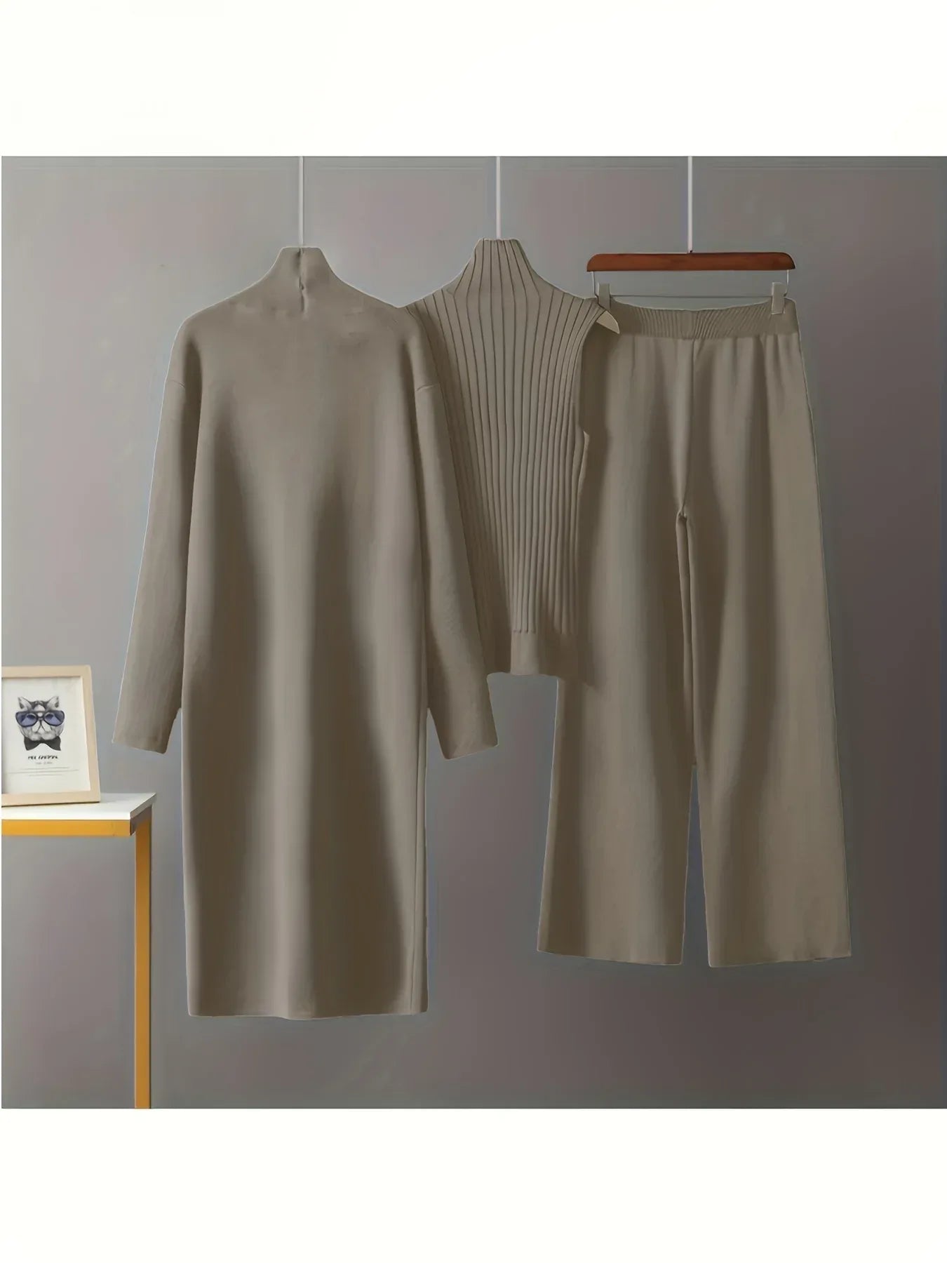 Damen 3-teiliges Strickset - Pullover, Cardigan & Hose - Casual Loungewear - FUXLShop
