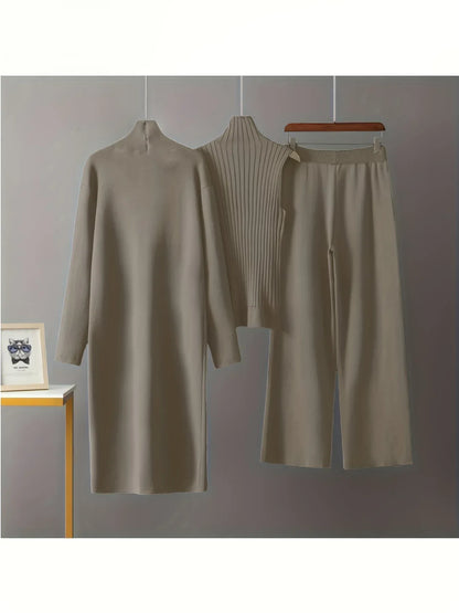 Damen 3-teiliges Strickset - Pullover, Cardigan & Hose - Casual Loungewear - FUXLShop