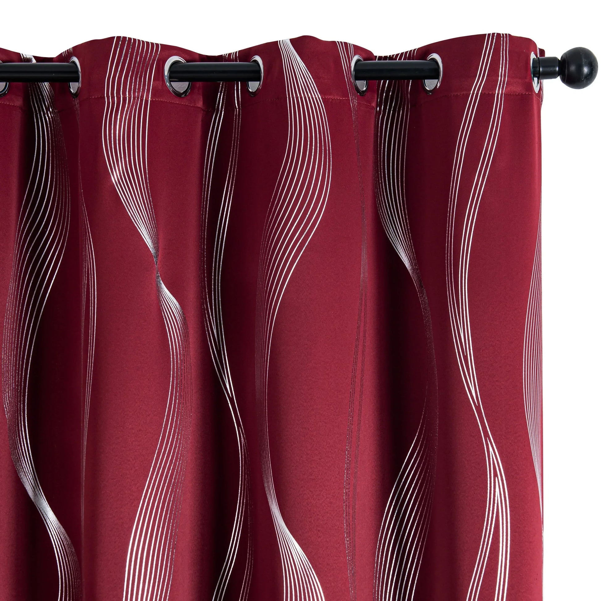 Verdunkelungsvorhänge mit Ösen - Geometrische Wellen-Muster Silber - 213cm Lang, Blickdicht & Wärmeisolierend (2er Set) - FUXLShop